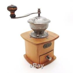 Vintage PeDe Dienes Hand Crank Coffee Mill Wood Stahl-Werk Drawer Grinder German