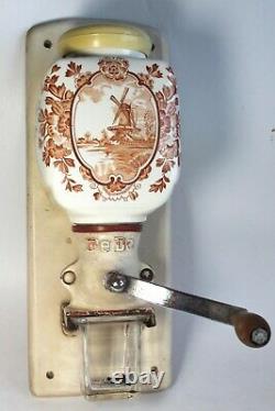 Vintage PeDe Dutch Red Windmill Delft Coffee Grinder Wall Mill