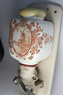 Vintage PeDe Dutch Red Windmill Delft Coffee Grinder Wall Mill