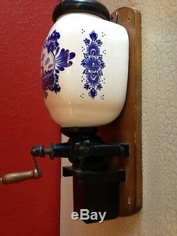 Vintage Porcelain Coffee Grinder Deft Blue Wall Mount Very Nice Piece