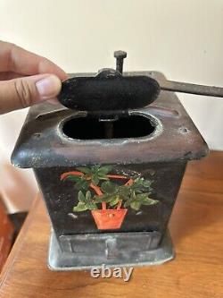 Vintage Primitive Antique Tin Coffee Mill Grinder Hand Painted