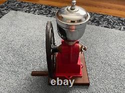 Vintage Red Cast Iron Single Side Wheel MANUAL Coffee Grinder