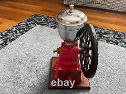 Vintage Red Cast Iron Single Side Wheel MANUAL Coffee Grinder