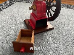 Vintage Red Cast Iron Single Side Wheel MANUAL Coffee Grinder