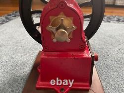 Vintage Red Cast Iron Single Side Wheel MANUAL Coffee Grinder