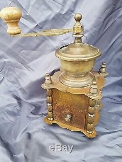 Vintage Solid Brass Coffee Grinder Hand Crank Mill
