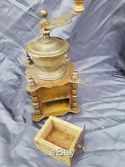 Vintage Solid Brass Coffee Grinder Hand Crank Mill