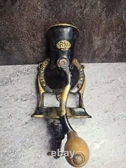 Vintage Spong & Co Ltd Black and Gold Cast Iron No 2 Coffee Mill, Made In London