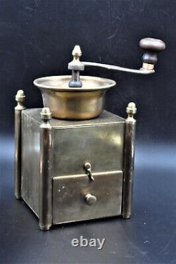 Vintage Unique Piece Handmade Coffee Mill In Brass