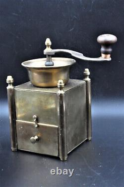Vintage Unique Piece Handmade Coffee Mill In Brass