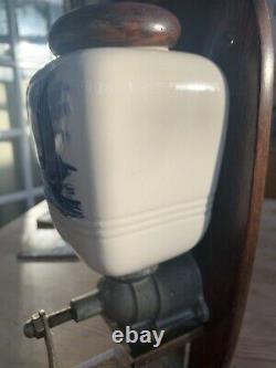 Vintage Wall Mounted Blue & White Coffee Grinder