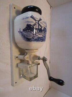 Vintage Wall mounted Coffee Grinder W. Germany Blue Delft Windmill Porcelain
