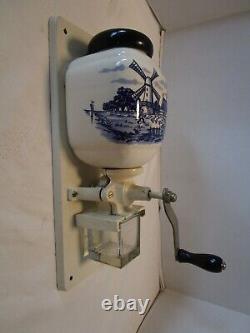 Vintage Wall mounted Coffee Grinder W. Germany Blue Delft Windmill Porcelain