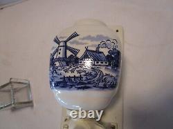 Vintage Wall mounted Coffee Grinder W. Germany Blue Delft Windmill Porcelain