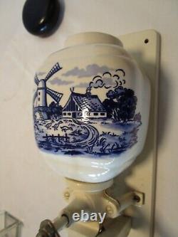 Vintage Wall mounted Coffee Grinder W. Germany Blue Delft Windmill Porcelain