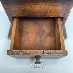 Vintage Wood Cast Iron Coffee Grinder Hand Crank Box Dovetail Drawer Antique EUC