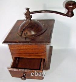 Vintage Wood & Cast Metal Coffee Bean Grinder Antique Appliance Ornate