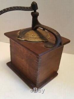 Vintage Wood & Metal Antique Hand Crank Coffee Grinder WithOrg. Tin & Wood Cup