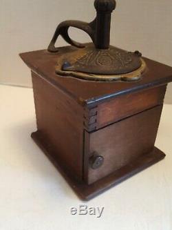 Vintage Wood & Metal Antique Hand Crank Coffee Grinder WithOrg. Tin & Wood Cup