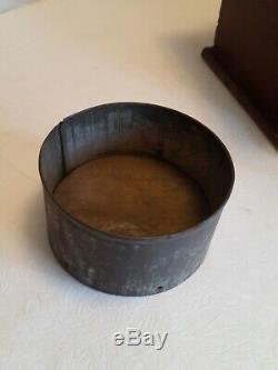 Vintage Wood & Metal Antique Hand Crank Coffee Grinder WithOrg. Tin & Wood Cup