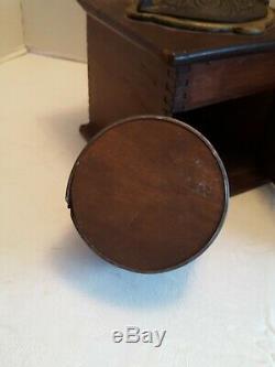 Vintage Wood & Metal Antique Hand Crank Coffee Grinder WithOrg. Tin & Wood Cup