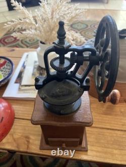 Vintage Wood and Iron Manual Coffee Grinder No Maker Name Drawer