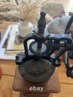 Vintage Wood and Iron Manual Coffee Grinder No Maker Name Drawer