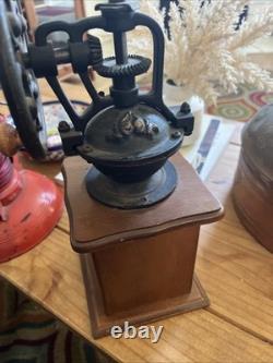 Vintage Wood and Iron Manual Coffee Grinder No Maker Name Drawer