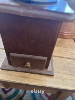 Vintage Wood and Iron Manual Coffee Grinder No Maker Name Drawer