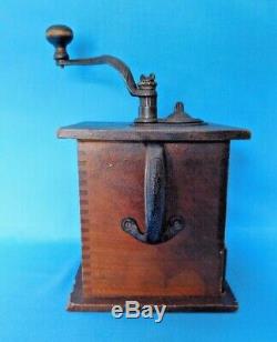 Vintage Wooden Coffee Grinder Unique Side Handle Working Condition