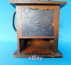 Vintage Wooden Coffee Grinder Unique Side Handle Working Condition