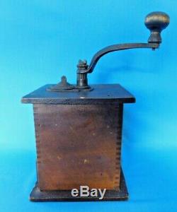 Vintage Wooden Coffee Grinder Unique Side Handle Working Condition