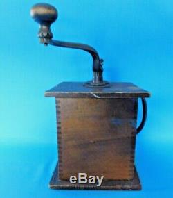 Vintage Wooden Coffee Grinder Unique Side Handle Working Condition