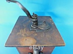 Vintage Wooden Coffee Grinder Unique Side Handle Working Condition