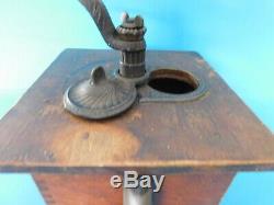 Vintage Wooden Coffee Grinder Unique Side Handle Working Condition