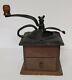 Vintage Wooden Coffee Mill Grinder Cast Iron Dove Tail Corners Drawer
