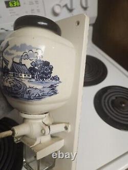 Vintage Zassenhaus Porcelain Blue Delft Coffee Grinder Wall Mount Germany