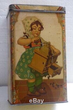 Vintage v. Rossem´s Coffee Can ca. 1920 Girl with coffee grinder mill bEaUtIfUlL