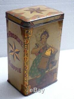 Vintage v. Rossem´s Coffee Can ca. 1920 Girl with coffee grinder mill bEaUtIfUlL