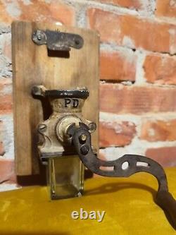 Wall hanging rustic coffee grinder, unique and rare primitive coffee grinder