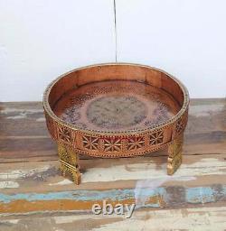 Wood Coffee Table Hand Made Carved Grinder table Chakki Table Mettle fitted