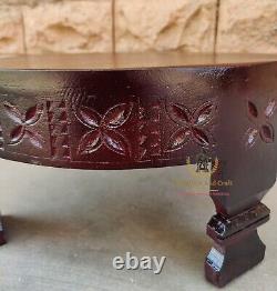 Wooden Coffee Table Hand Made Craved Round Indian Grinder Table Chakki Table Art