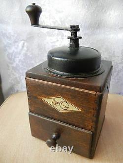 Wooden Table Box Coffee mill Grinder Model KTM Antique Vintage Old Rare